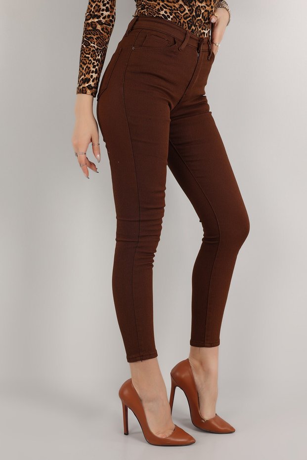 Brown Super Skinny Jean High Waist Women's Power Lycra Jeans Trousers