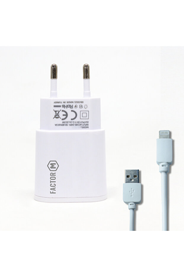 Factor M Çift Çıkışlı 2.1a Iphone Ligthning Ev Tipi Şarj Aleti Set (FM101L) - 1
