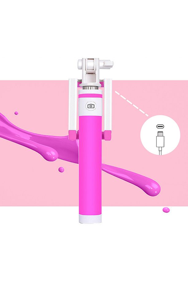 Winex Sr342 Katlanabilir Type-c Selfie Girişli Stick Çubuğu Pembe - 5