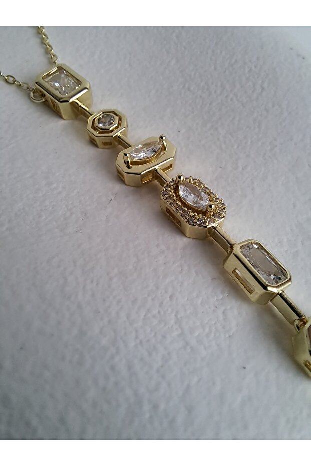 Gold Color White Zircon Stone Y Necklace