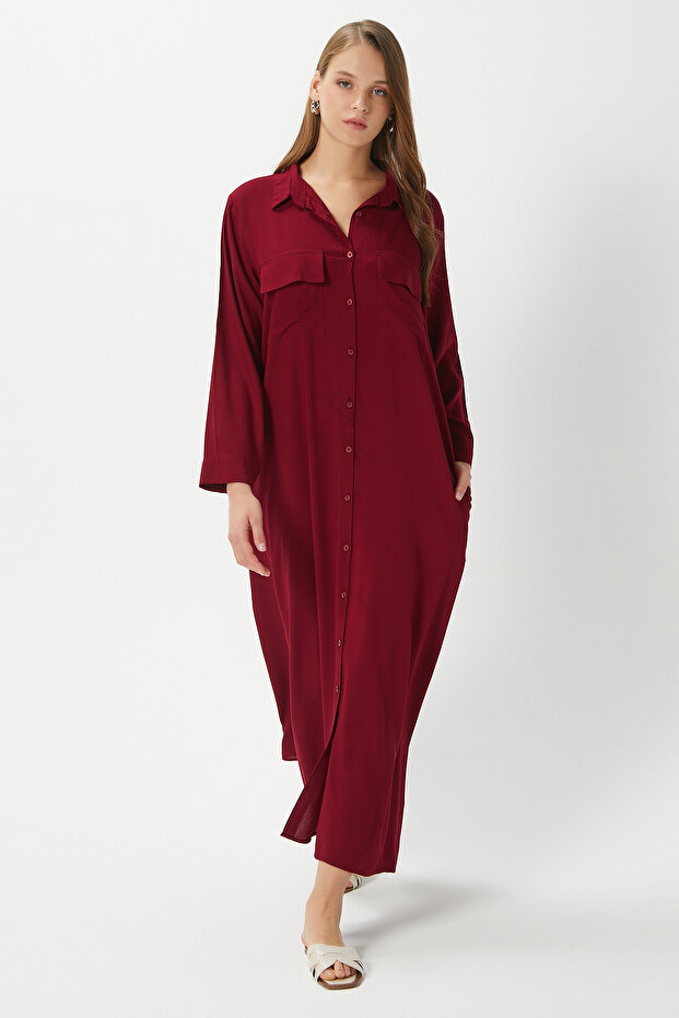 Prive Women's Plain Claret Red 100% Viscose Maxi Length Summer Long Dress with Pockets