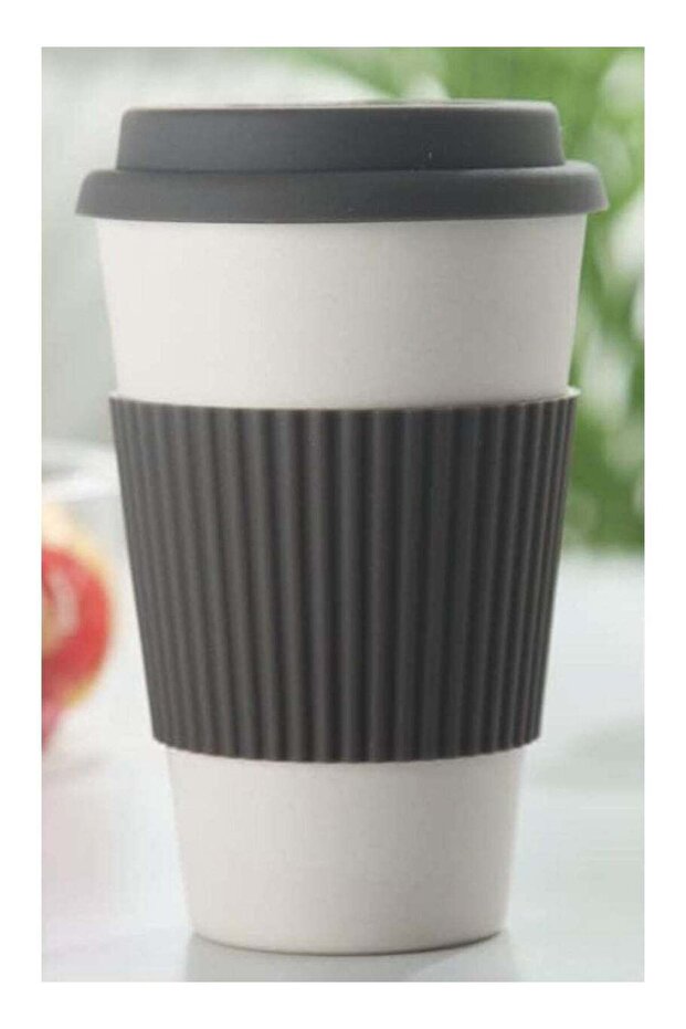 Vitacelli 384ML Eco Bamboo Fiber Coffee Mug, Reusable, Portable Eco Mug with Lid and Silicone Handle