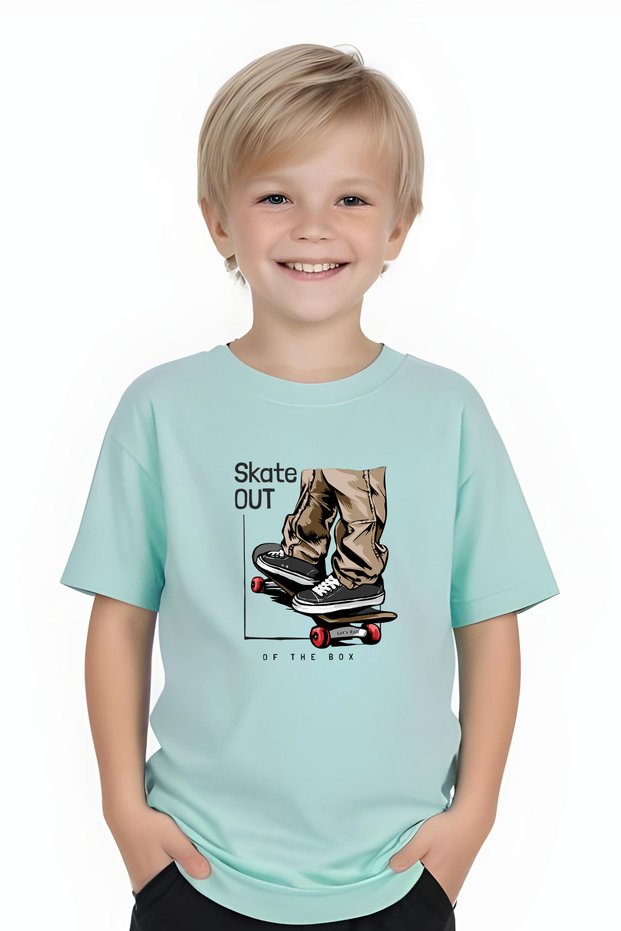 Boys Round Neck Skate Out Printed T-Shirt