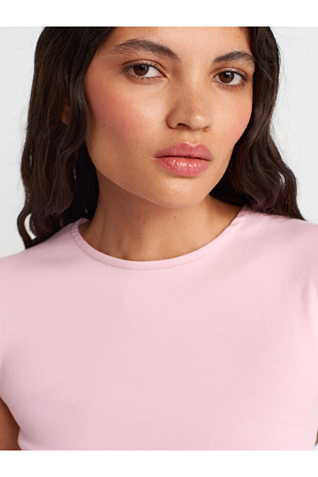 21054 Μπλουζάκι Basic Gathered-Ροζ σκόνης - 3