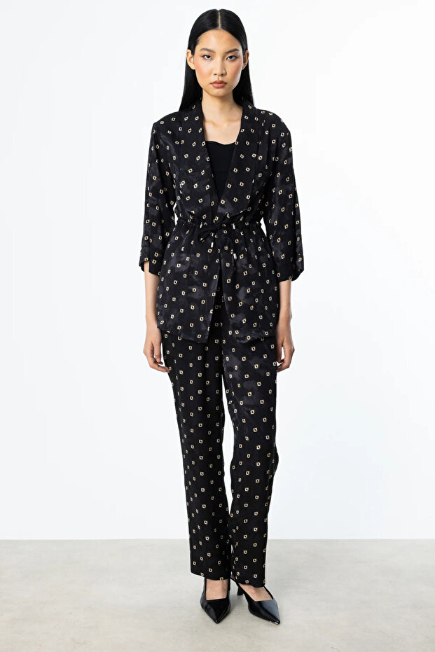 Patterned Trousers with Elastic Waist Black - 1