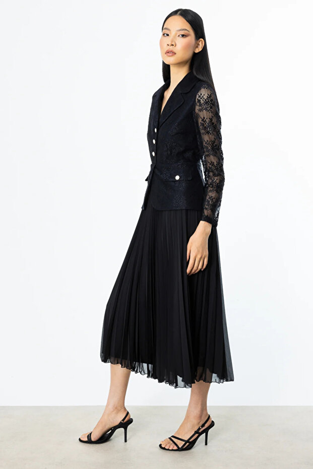 Altı Piliseli Dantelli Elbise - 2