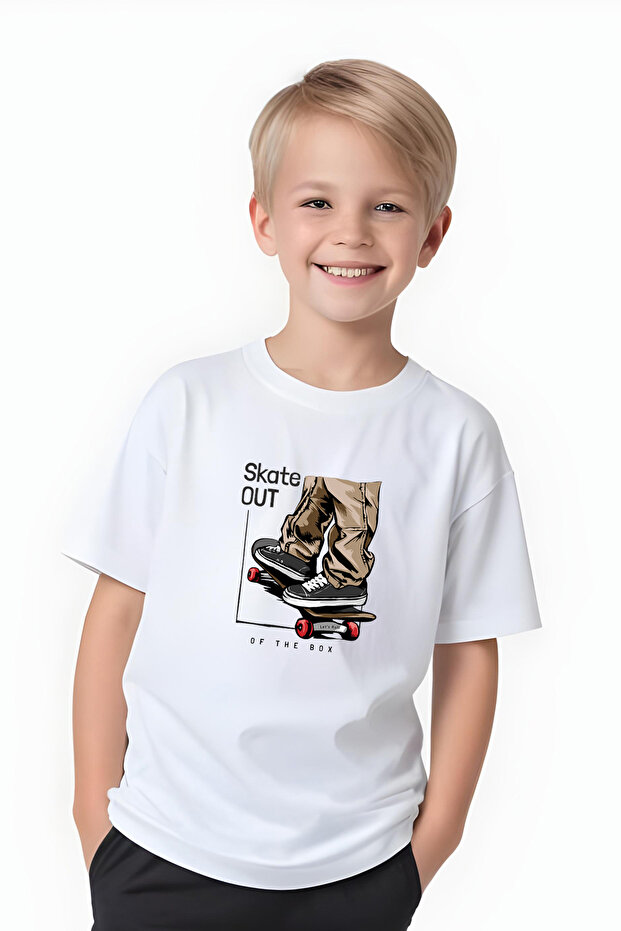 Boys Round Neck Skate Out Printed T-Shirt