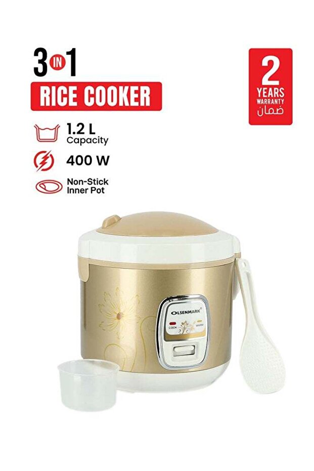 1.2l, 3 In 1 Rice Cooker, Non Stick Pot, Keep Warm Up To 8 Hours, Cook Steam Warm Functions