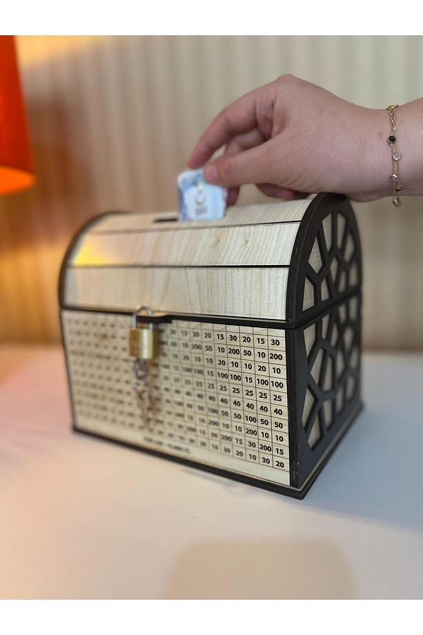 Hedef Kumbara - Parabox Ahşap Tip Box 10,000 TL'lik BÜYÜK BOY (Siyah-AKÇAağaç) - 8