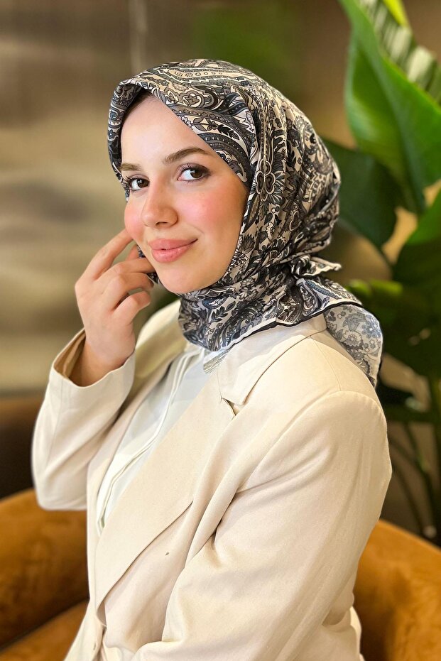وشاح سلطان قطن ناعم - نمط عرقي - SSE0237-20 - مينك، أزرق، أسود