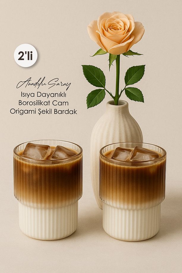 2 Adet Isıya Dayanıklı Borosilikat Origami Stil Bardak | Kahve Ve Sunum Bardağı | Borosilikat Bardak - 1