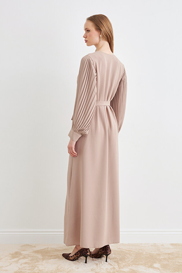 Kolları Piliseli Abaya - Bej - 5