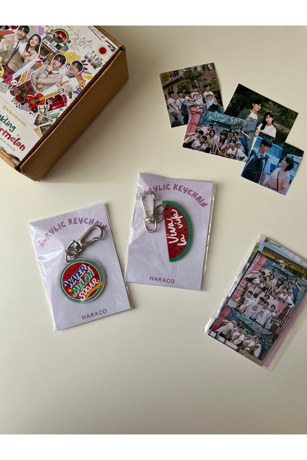 Twinkling Watermelon K-Drama Viva La Vida and Water Melon Sugar Keychain and Sticker Pack Set
