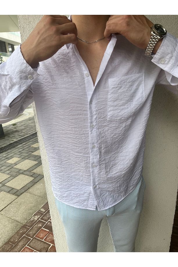 Kırınkıl Kumaş Salaş Model Uzun Kol Gömlek - 4