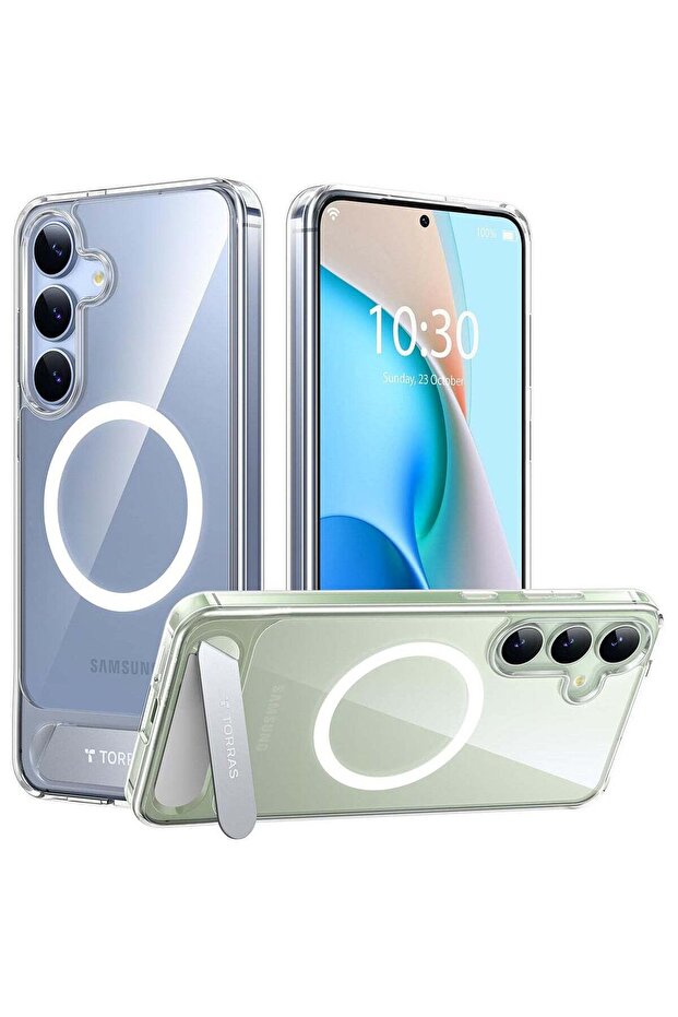 Strong Magnetic & Seamless Stand for Samsung Galaxy S25 Case, MagSafe, Slim Frosted Matte, Clear