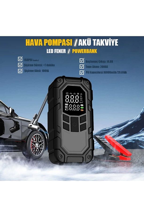 Mio D8H Plus 4in1 16000mAh 2000A Akü Takviye+Hava Pompası+LED Fener+Powerbank - 4