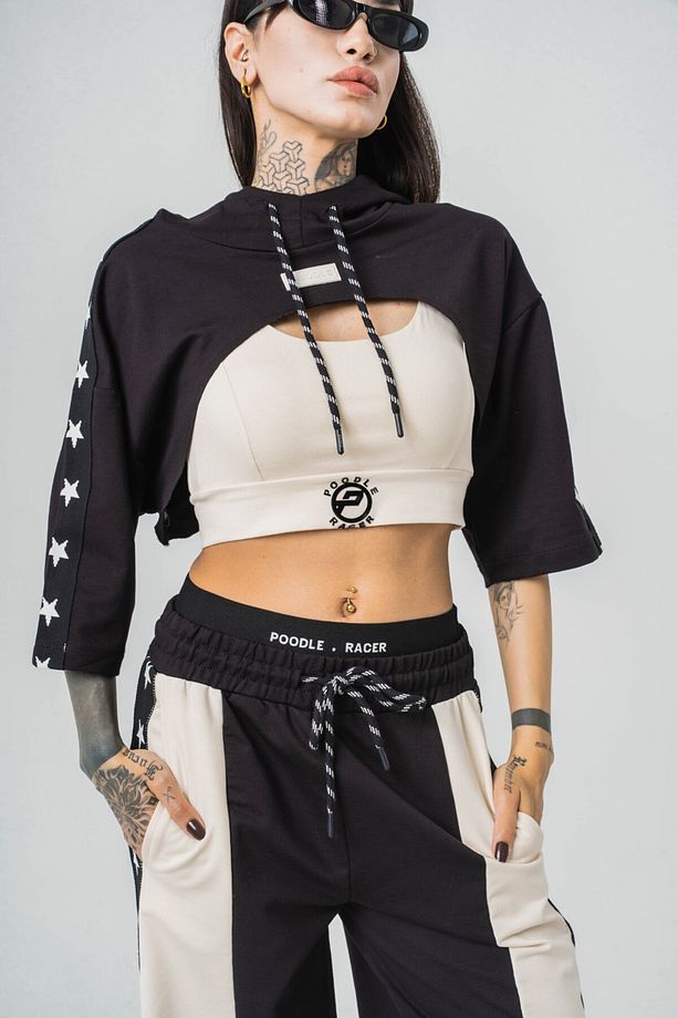 Star Flow Crop + Kapüşonlu T-shirt + Eşofman Alt 3'lü Set Takım - 8