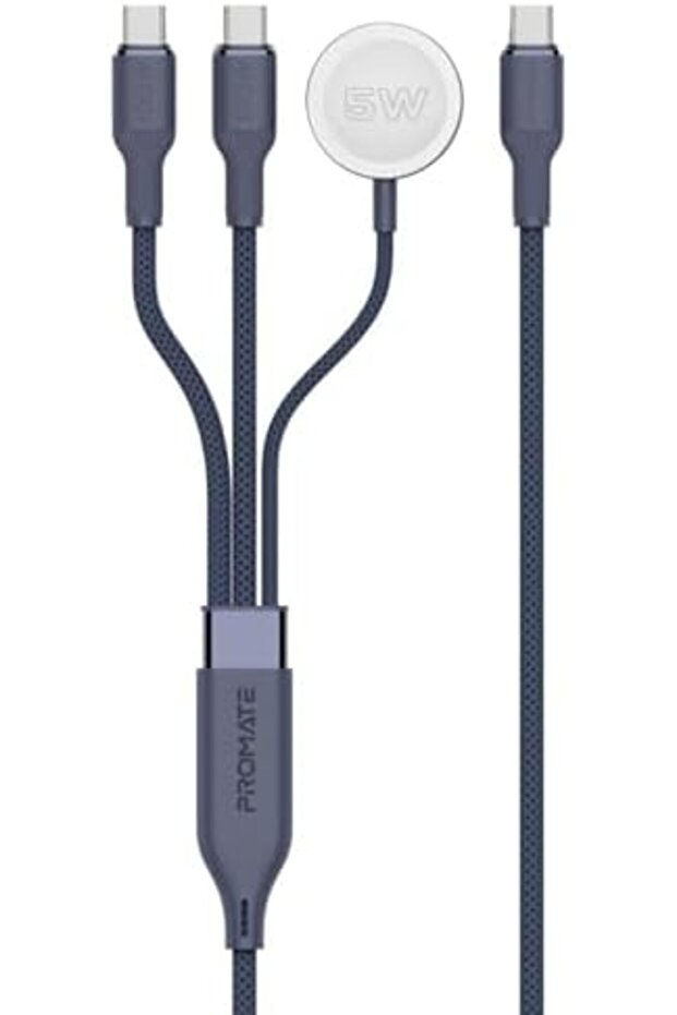 كابل شحن متعدد الأجهزة مع مخرجين USB-C PD100W، شاحن متوافق مع Apple Watch،