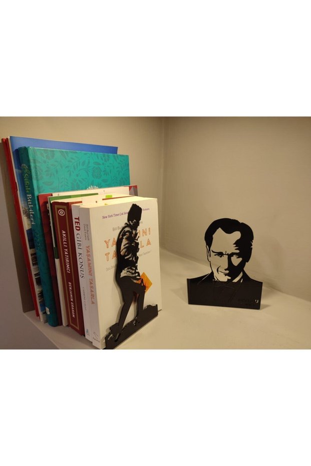 Decorative Book Holder Set of 2 Ataturk Silhouette and Ataturk Bust Themed Metal Book Holder