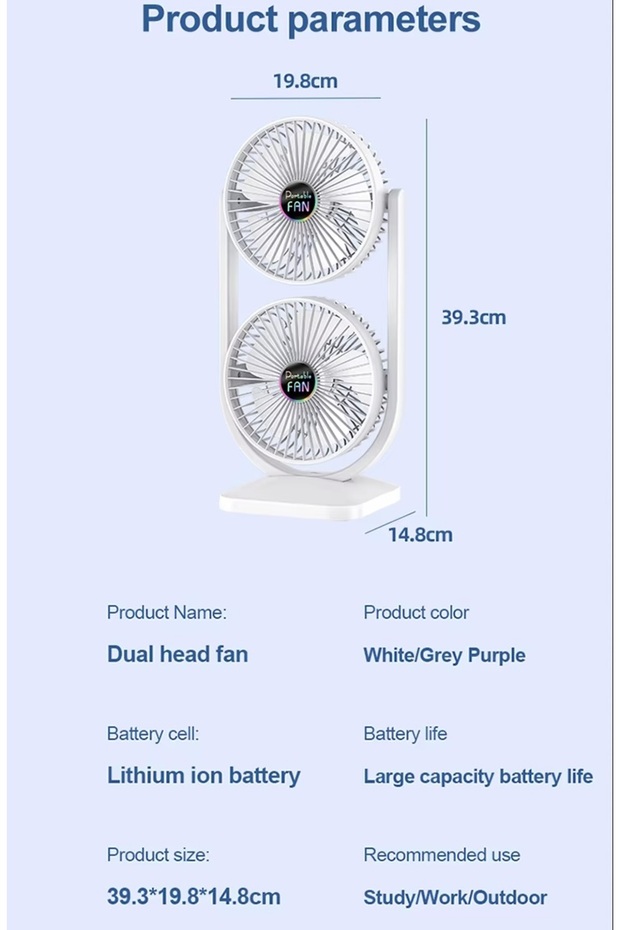 ŞARJLI MASAÜSTÜ ÇİFTLİ VANTİLATÖR MİNİ SERİNLETİCİ FAN - 6