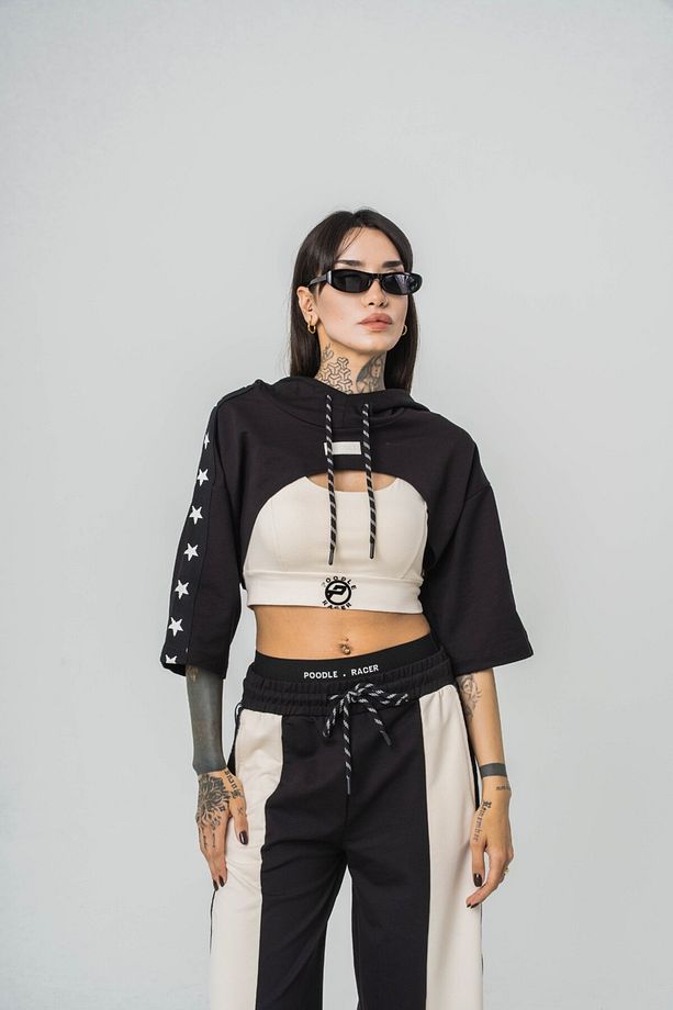 Star Flow Crop + Kapüşonlu T-shirt + Eşofman Alt 3'lü Set Takım - 4