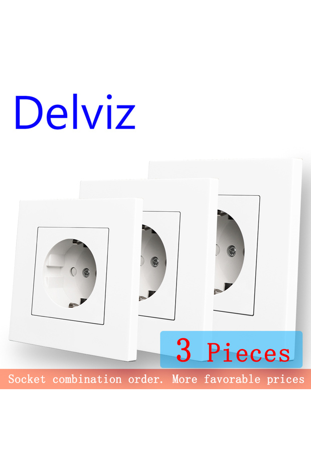 3 Pieces Delviz EU Standard Socket, Household Embedded jack,86mm*86mm,High quality PC material, AC 1