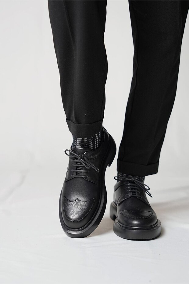Romeo Model Genuine Leather Handmade Men's Black Leather Casual Shoes