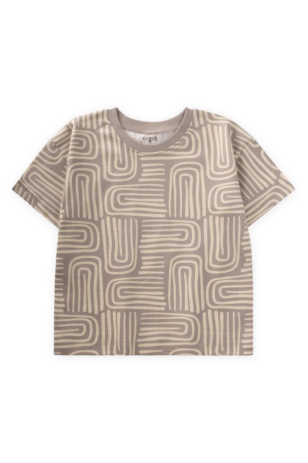 Boho Patterned T-Shirt 2-10 Years Beige