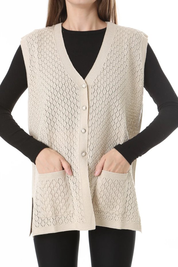 Women's Seasonal Knitwear Perforated Mercerized Vest - Mother's Vest - Stylish and Comfortable Fit