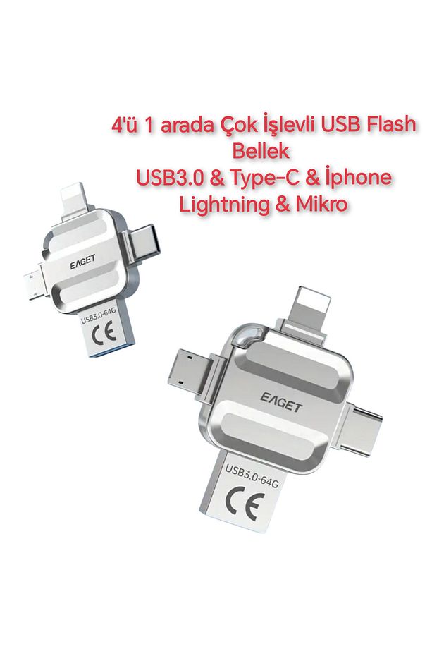 i71 256Gb. 4ü 1 Arada Usb+Type-C+İphone Lightning+Micro Flash Bellek Usb 3.0 Tüm Telefonlara Uyumlu - 6