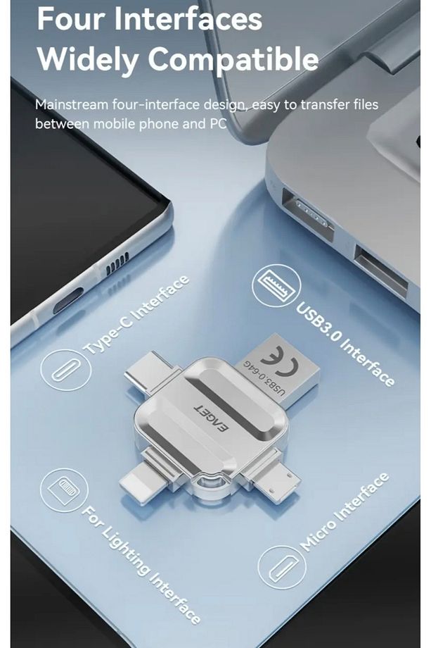 i71 256Gb. 4ü 1 Arada Usb+Type-C+İphone Lightning+Micro Flash Bellek Usb 3.0 Tüm Telefonlara Uyumlu - 7