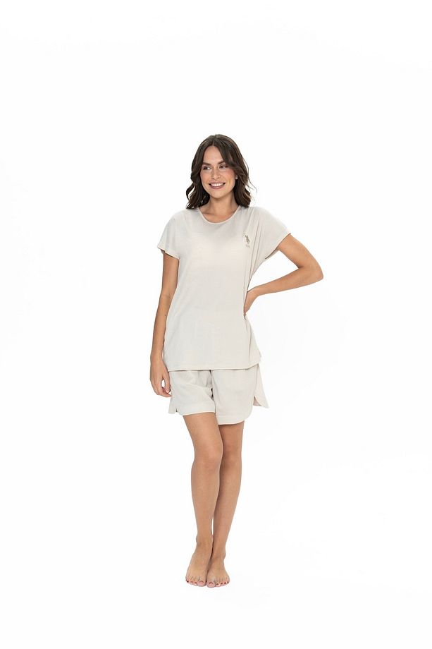U.S. Polo Assn. Kadın Bej Tek Renk Şort-Tshirt Pijama Takımı - BNLLY20D04D9D - 5