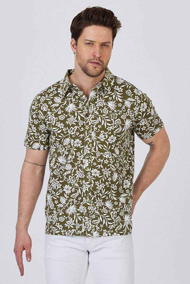 Çiçek Desen Baskılı Regular Fit Kısa Kollu Gömlek - 2