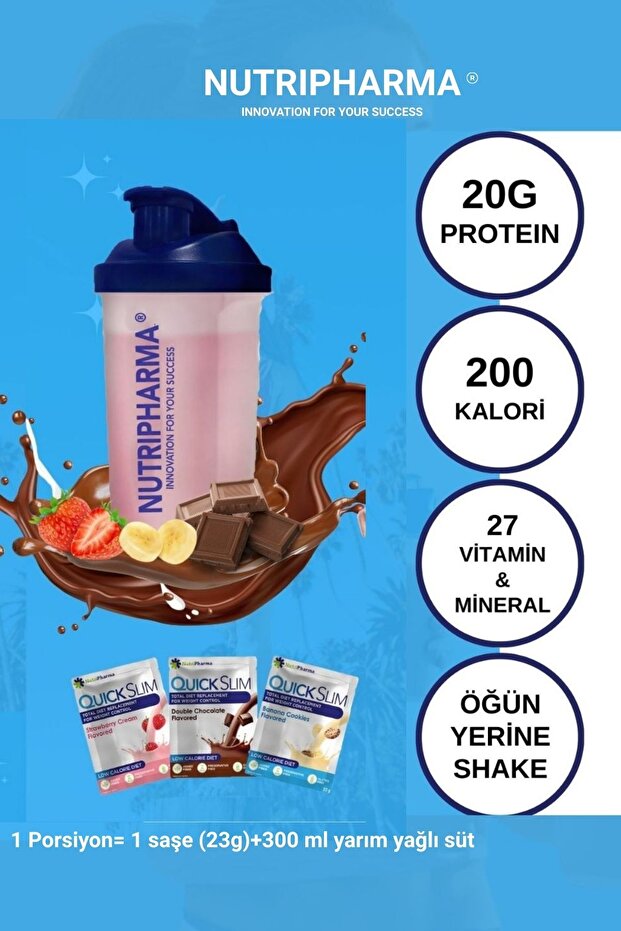 Quick Slim Diyet Shake - 60 Saşe - Yüksek Proteinli Öğün Tozu - Shaker Hediye - 2