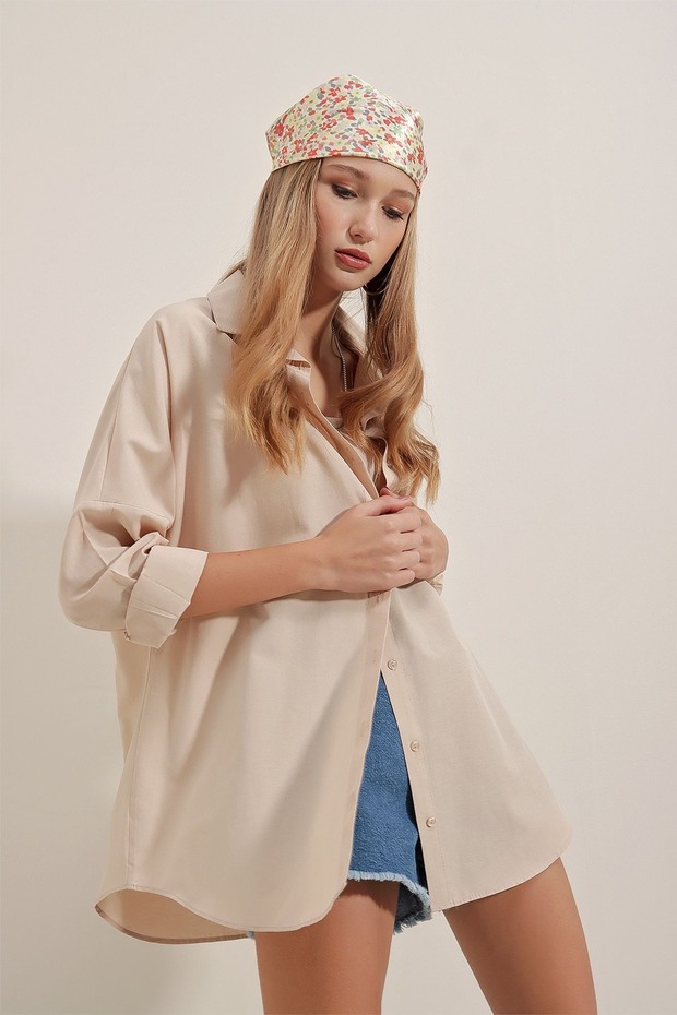 Kadın Oversize Uzun Basic Gömlek - 3