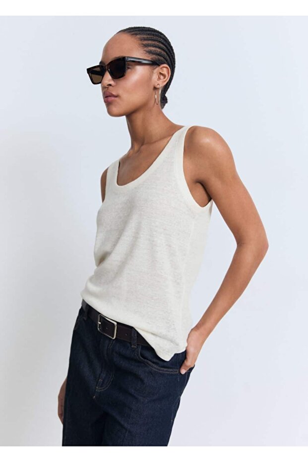 Askılı keten bluz - 1