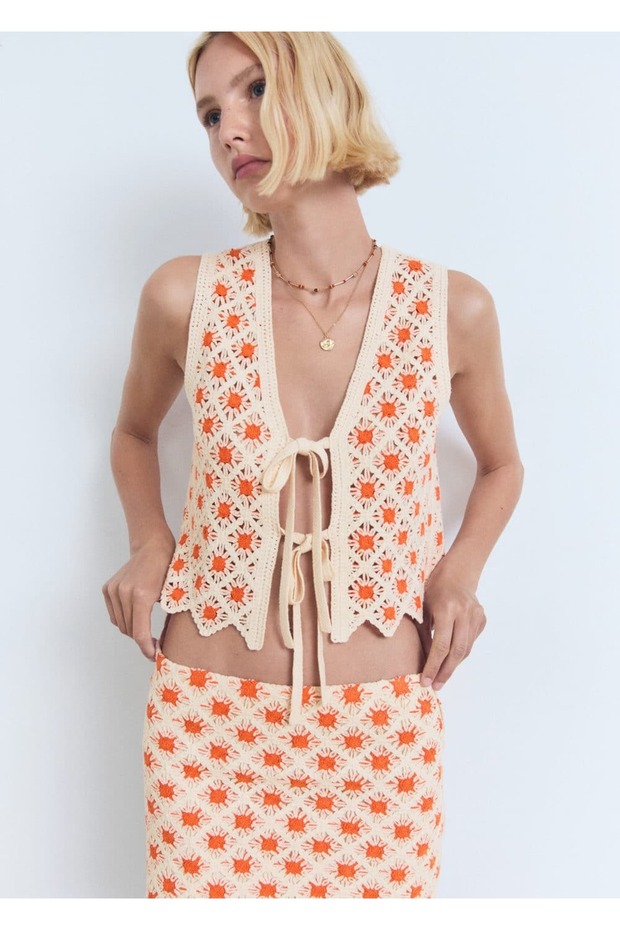 Kuşaklı dantel bluz - 1