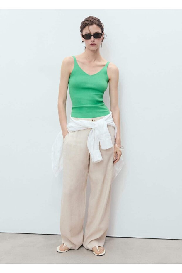 V yaka triko bluz - 2