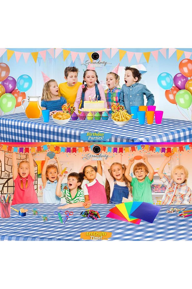 3 Adet Kullan At Masa Örtüsü Pratik Büyük Boy Mavi Kare Desenli Piknik Aktivite Masa örtüsü 100x150 - 1