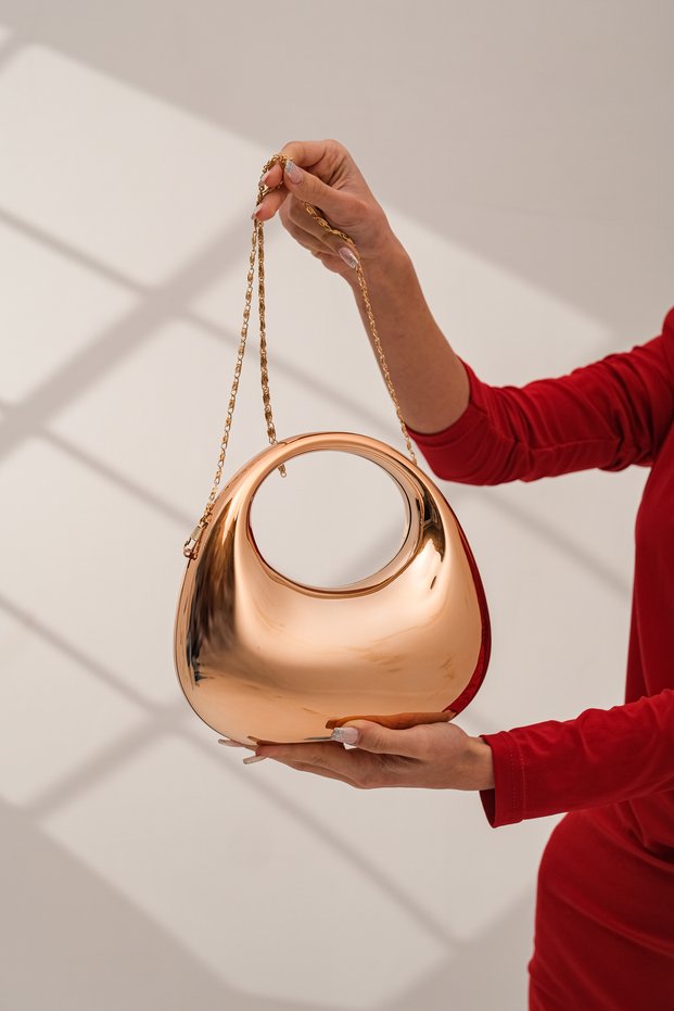 Women's Rose Shiny Metal Evening Dress Wedding Bag