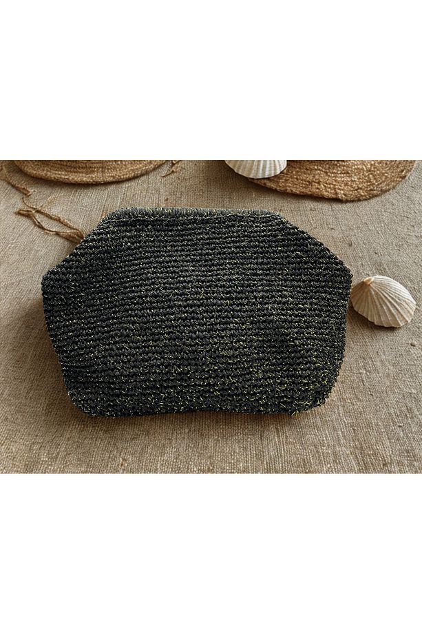 İris Kadın Burslu Astarlı Simli Kağıt İp Çanta , Hasır Örgü Clutch, El Çantası, Portföy - 3