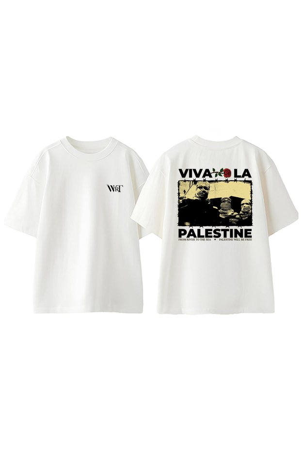 Vivala Palestine Design Back Printed Cotton White Oversize T-Shirt