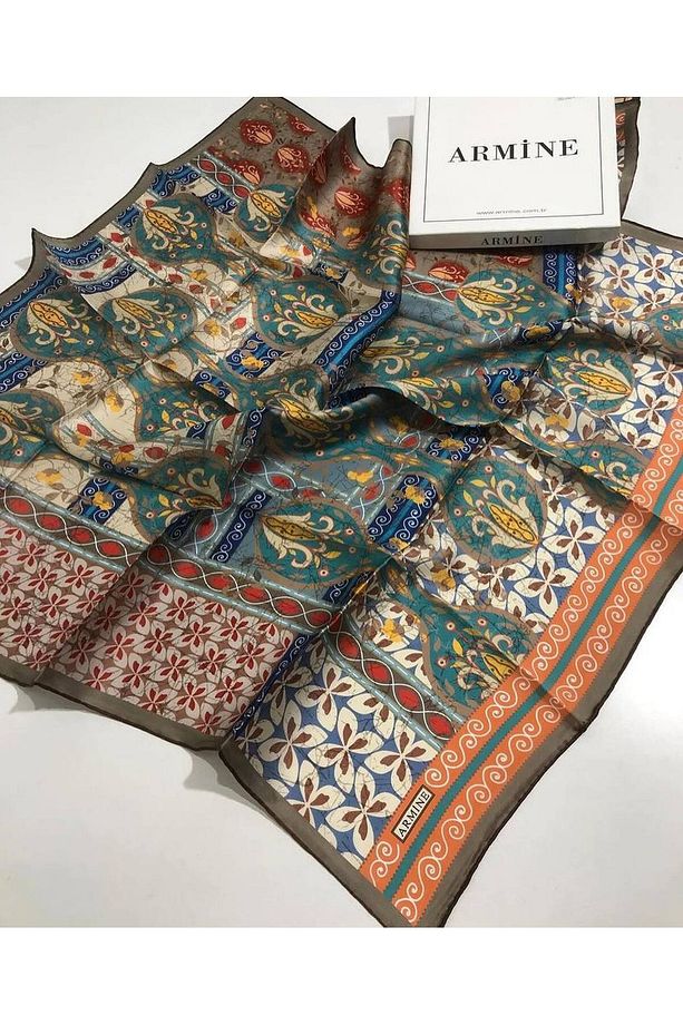 Twill İpek Eşarp Turuncu, Mercan, Vizon 7932-09 - 3
