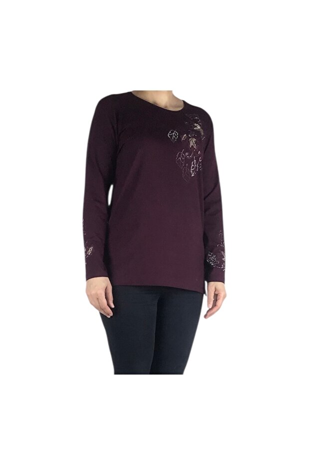 Women's Bluz with Front and Sleeves with Stitches and Stones