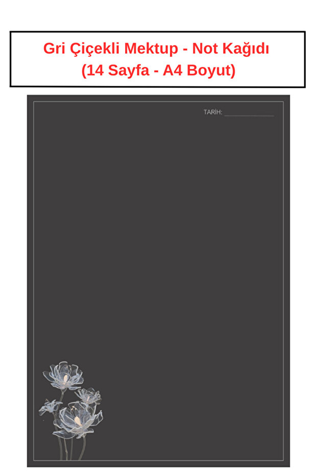 Gray Floral Letter Note Paper (14 Sheets A4 Size)