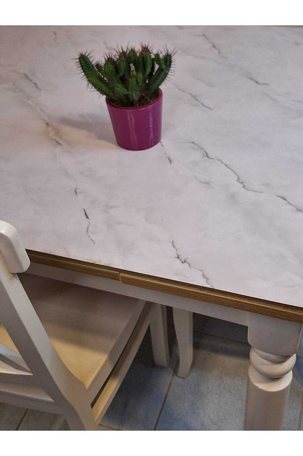 Kalın PVC Masa Koruyucu – 1.2 mm Mika Örtü, 70 cm En, Mermer Desen - 3