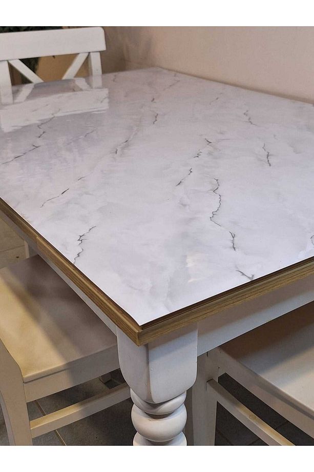 Kalın PVC Masa Koruyucu – 1.2 mm Mika Örtü, 70 cm En, Mermer Desen - 4