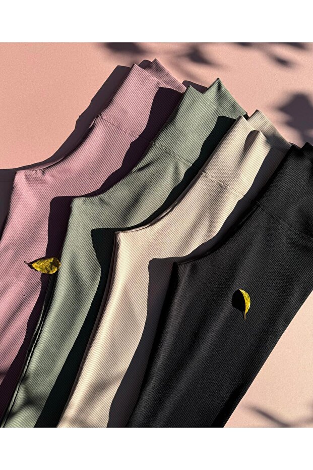 Női, magas derekú, bordázott és camisole leggings – 3 db-os készlet (szilva, fekete, zöld) - 2