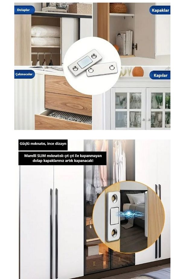 8 Adet Mıknatıslı Dolap Kapak Tutucu Sürgülü Dolap Çekmece Mobilya Durdurucu Kapatıcı Mıknatıs 8 Ad. - 6
