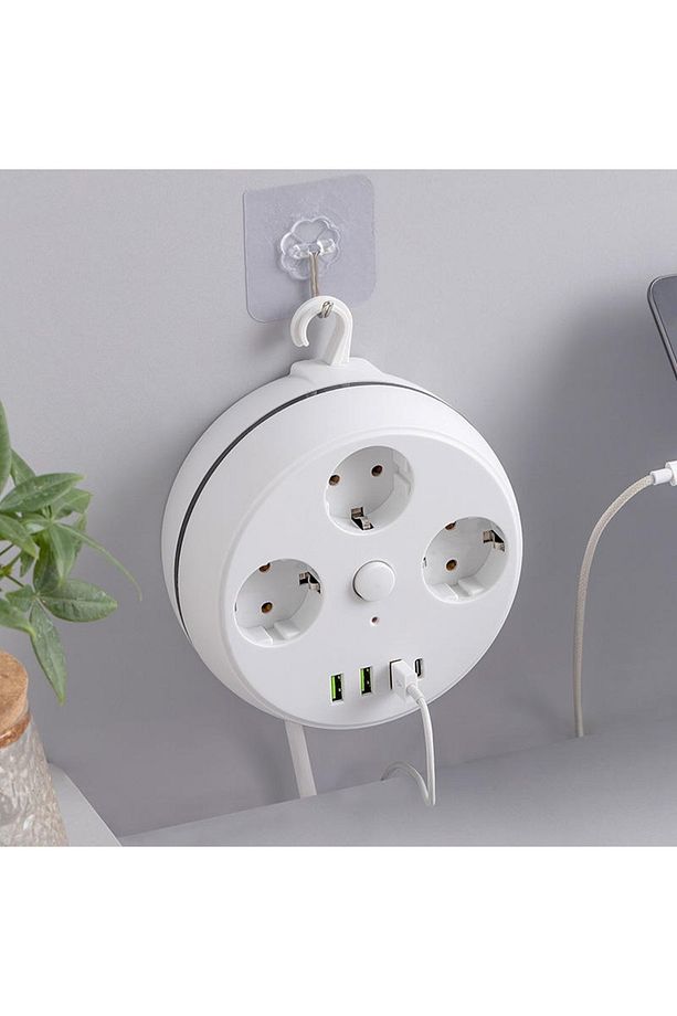 VEA 7 in 1 , Akım Korumalı Grup Priz, 3'LÜ, Anahtarlı, 3 Usb, 1 Type-c, 1.5 Metre Kablolu, Makaralı - 4
